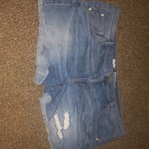 Distressed jean shorts